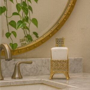 Vintage Filigree Gold Tint Glass Lotion Bottle